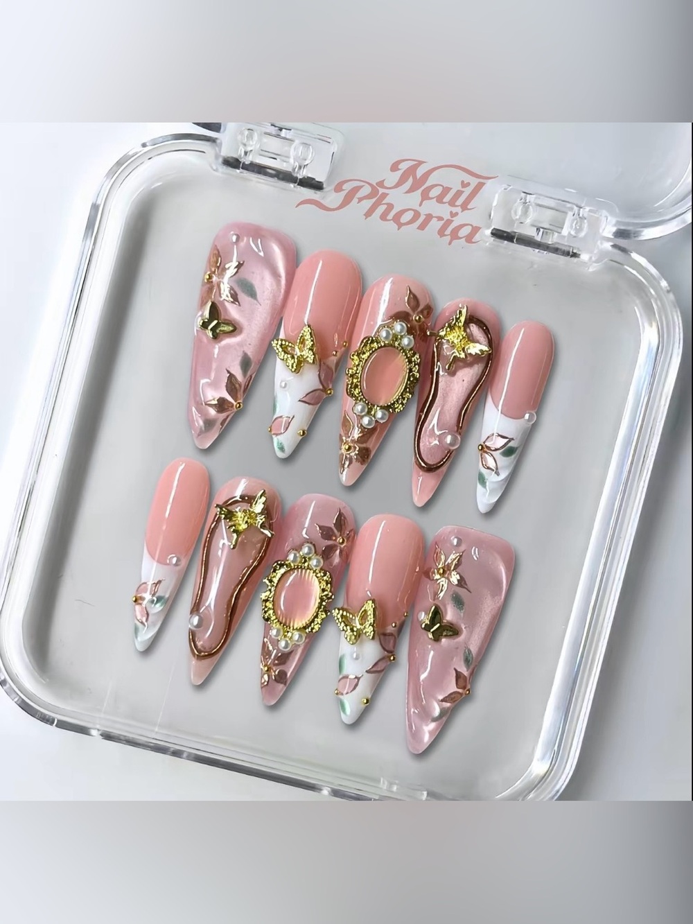 NailPhoria Stiletto Press-On Nail Set - Pink Regalia